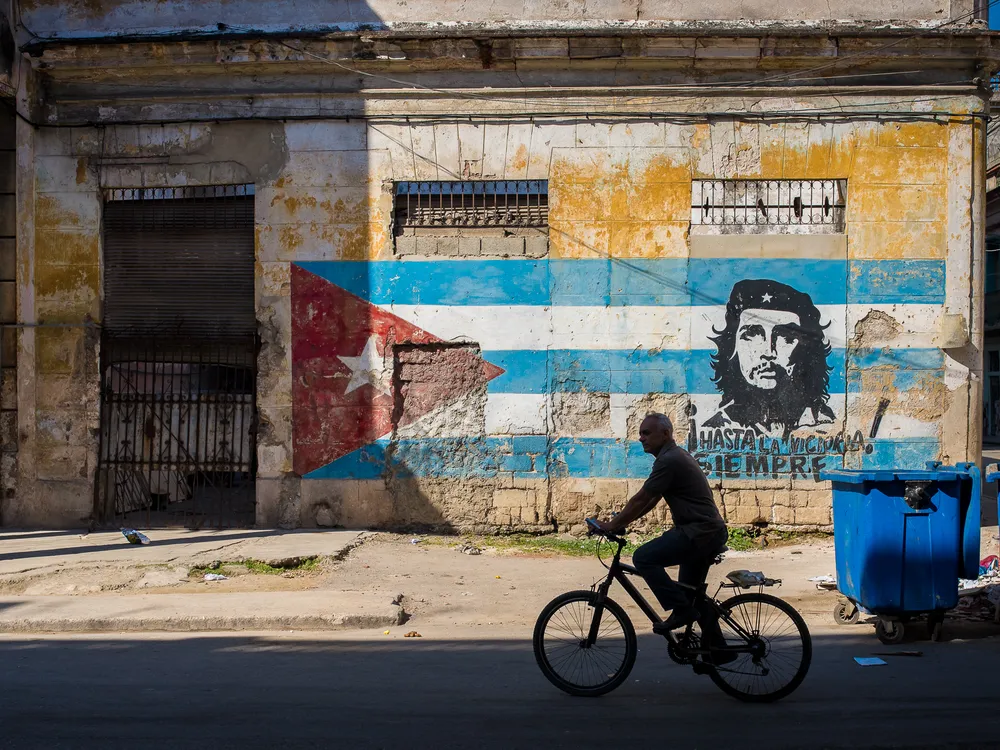 A cyclist rides past