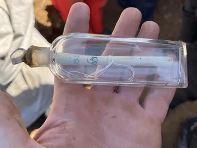 The 200-year-old message was found inside a glass salt bottle.