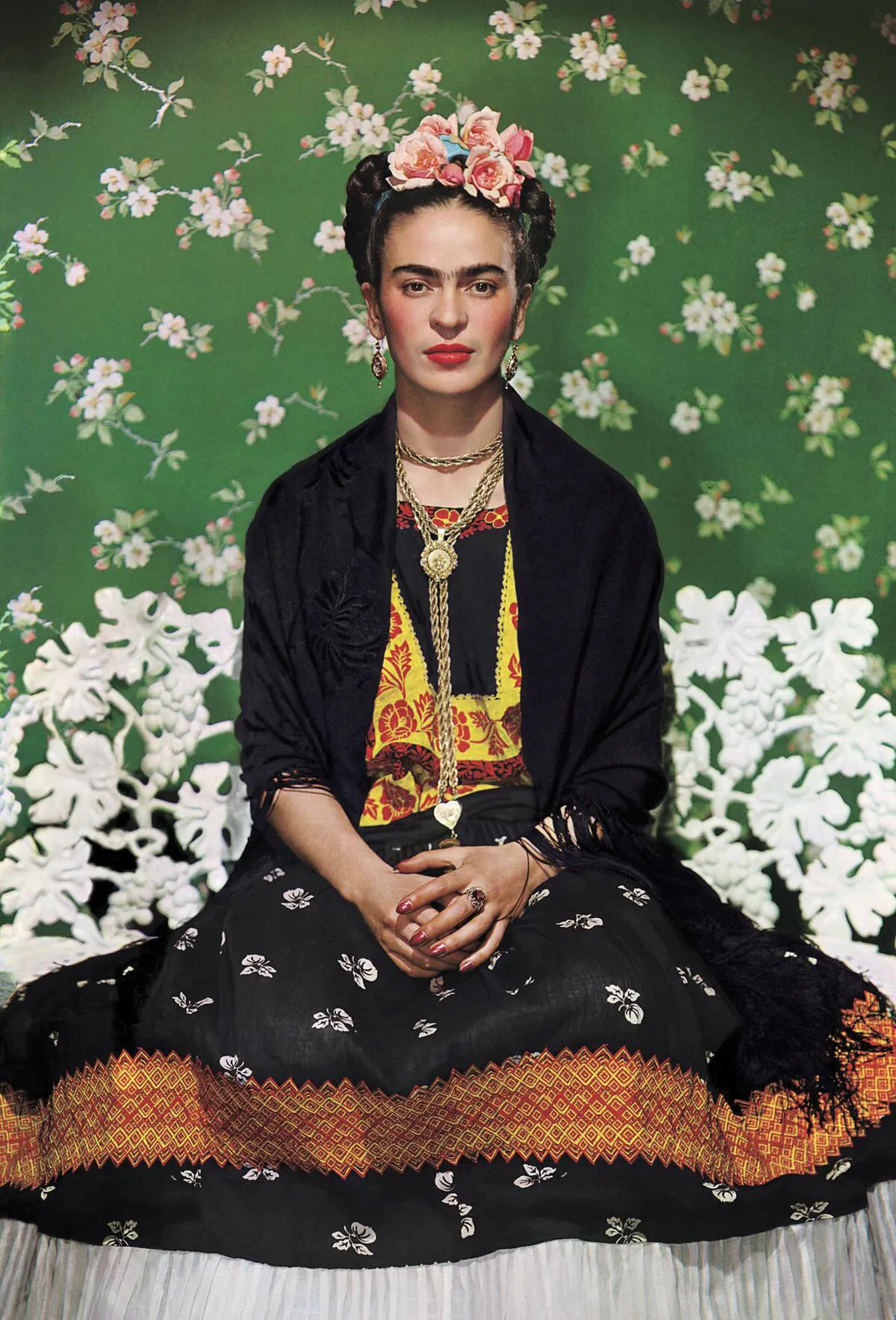Frida on White Bench