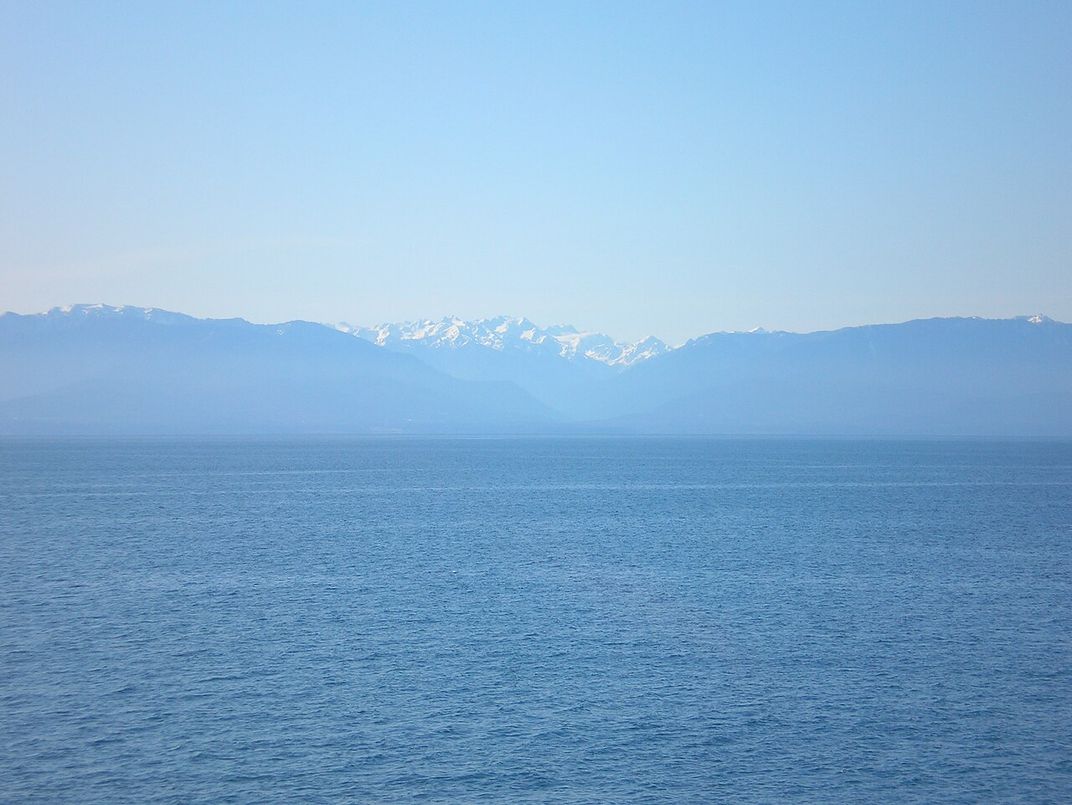 The Strait of Juan de Fuca and the Salish Sea, with the Olympic Peninsula in the background