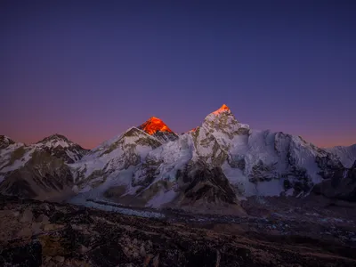 Mount Everest seen at sunset, as the peak&rsquo;s height continues to grow at a rate of about two millimeters per year.
