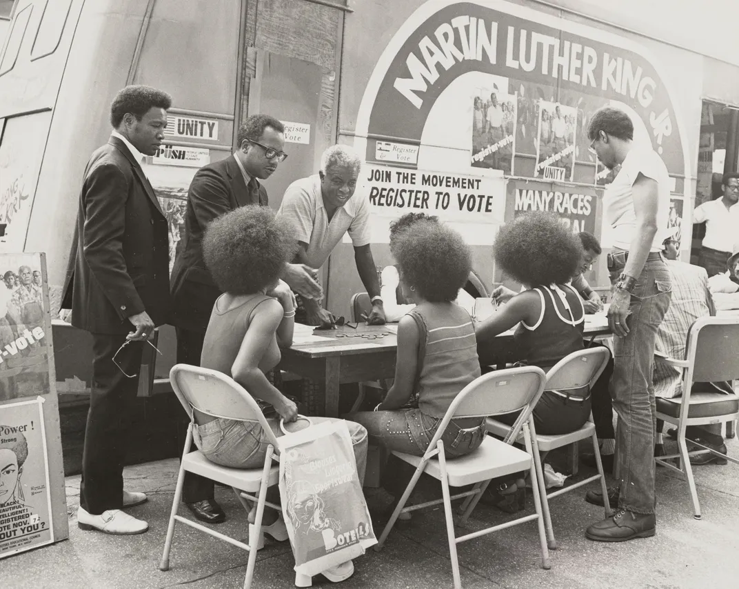 Jackie Robinson at a voter registration event, 1972