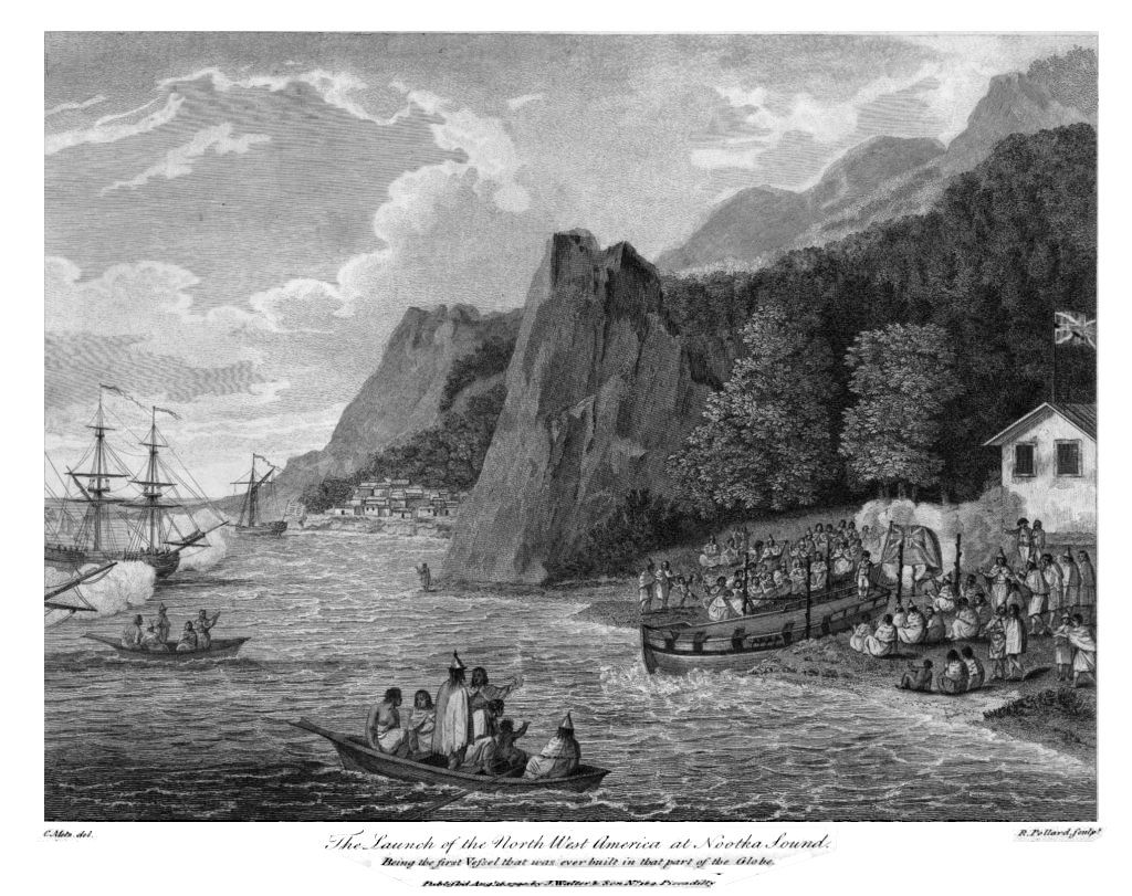 The launch of a British merchant ship called North West America at Nootka Sound in 1788