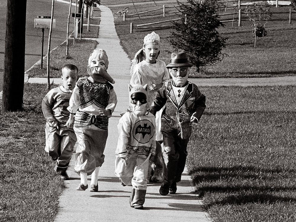 a group of kids trick-or-treating