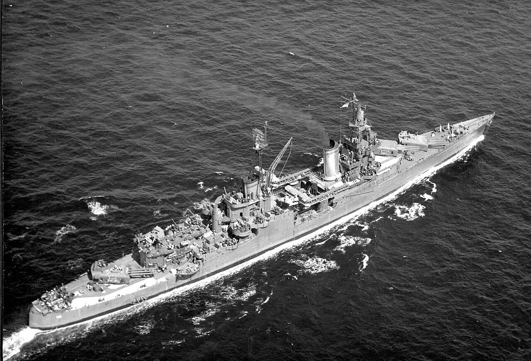 View of the Indianapolis at sea in 1943 or 1944