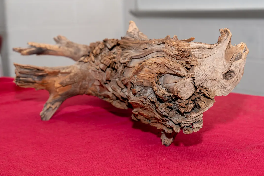 the ancient log on a red table cloth