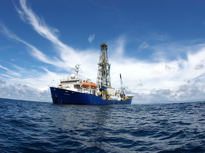 The JOIDES Resolution in 2012 off the coast of Costa Rica, on an expedition to understand how earthquakes form