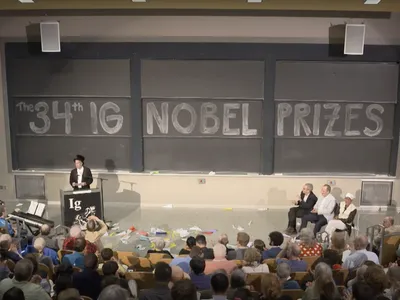 A view from the webcast of the 34th First Annual Ig Nobel Ceremony.