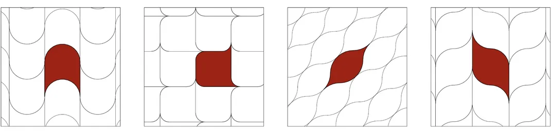 shapes with curved edges and two pinched points in tiling patterns where they repeat by sliding or rotating itself to cover all the space